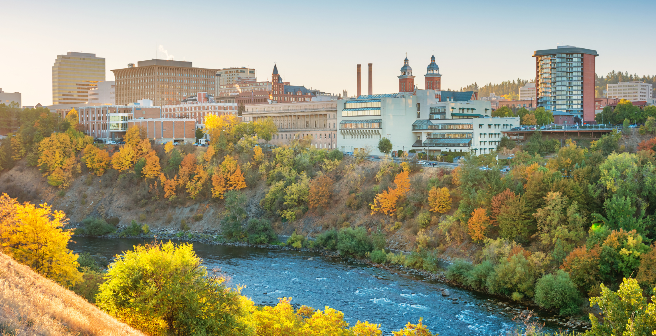 Downtown Spokane Washington skyline and the Spokane River