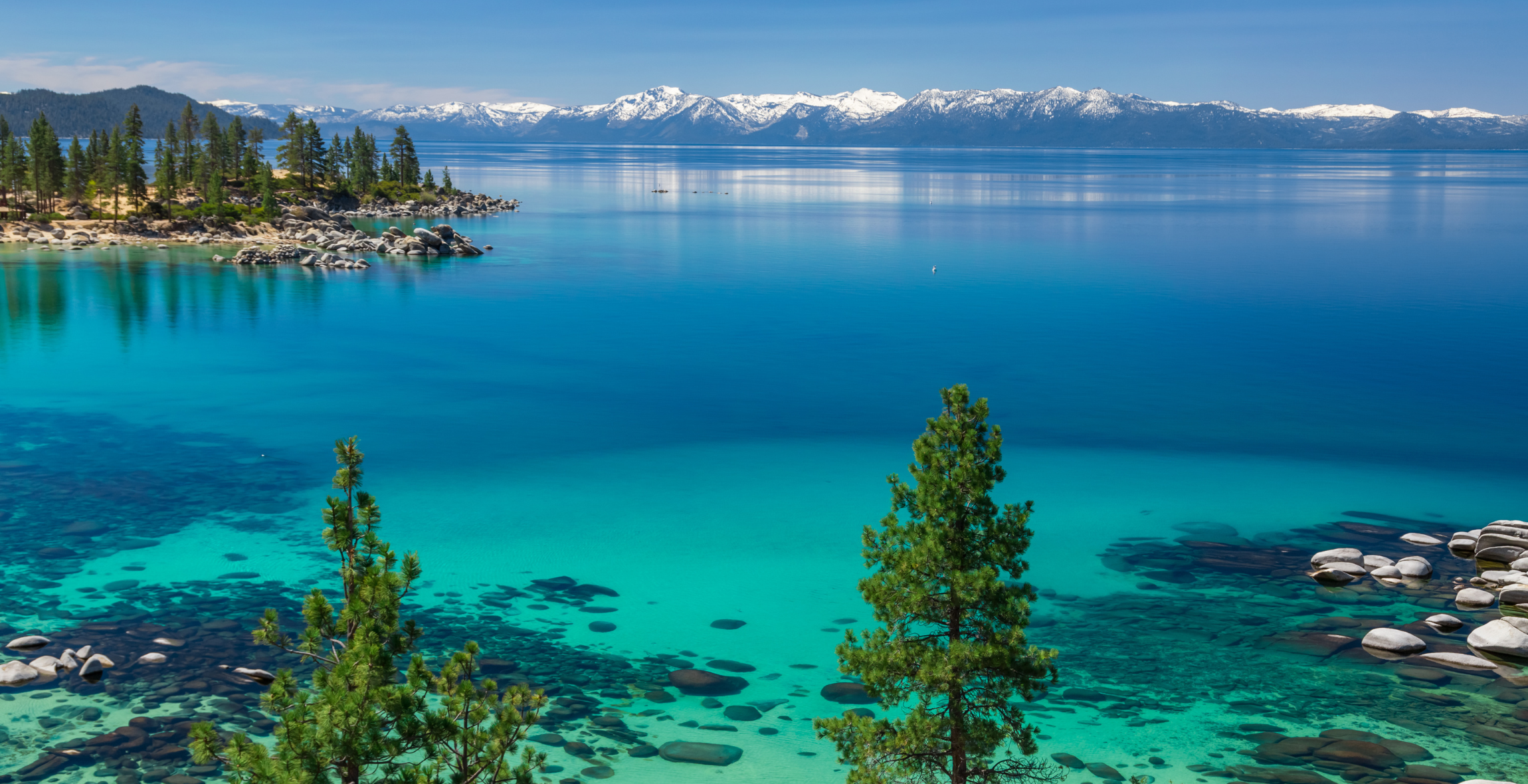Lake Tahoe, in California with mountains in the background