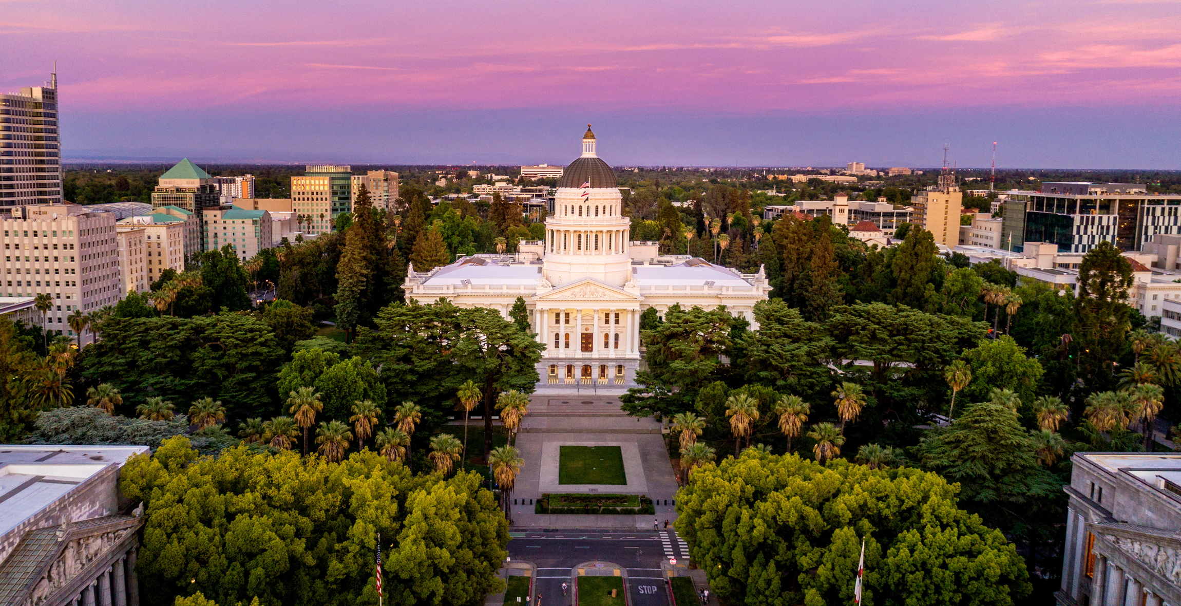 Sacramento State Capitol Building at sunset